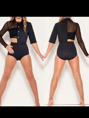 Kelle dance suit costume black TRENDSETTER LEOTARD 5418 MA-Medium adult